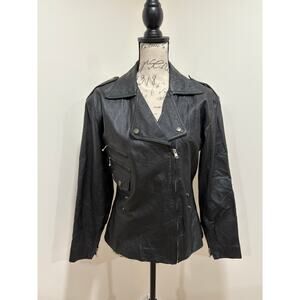 Vintage Black Leather Moto Biker Jacket Size Medium Yucatan Bay